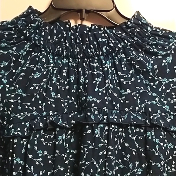 a.n.a Long Sleeve Stand Collar Blouses Blue Spring Floral XL - Picture 3 of 11